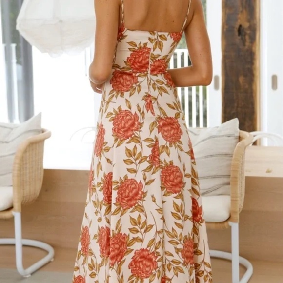 Billy J Dreamers Midi Dress - Gold/Red Floral - Size AU 10 (US SMALL/MEDIUM) - Picture 3 of 6